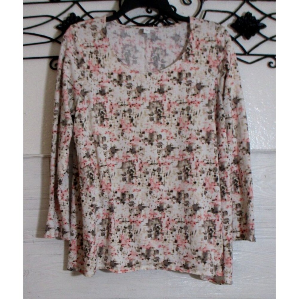 J Jill Knit Top Women's Size L Long Sleeve Multicolor Geometric Scoop Neck